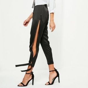 Missguided open side tie satin trousers